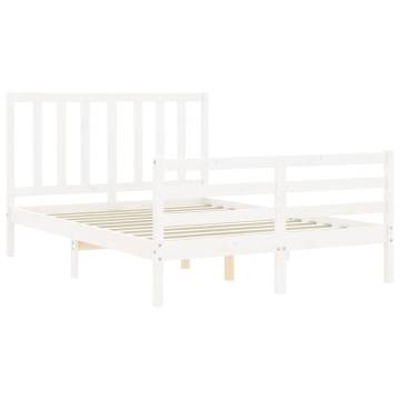 Stylish White Small Double Bed Frame with Headboard - HipoMarket