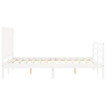 Stylish White Small Double Bed Frame with Headboard - HipoMarket