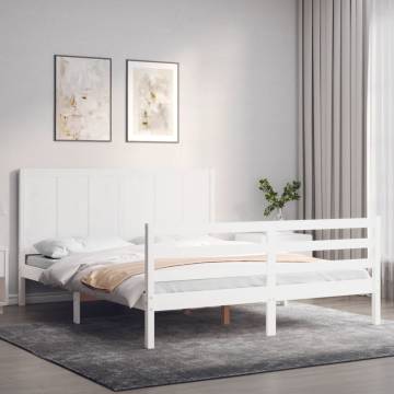 White King Size Bed Frame with Headboard - Solid Pinewood