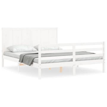 White King Size Bed Frame with Headboard - Solid Pinewood