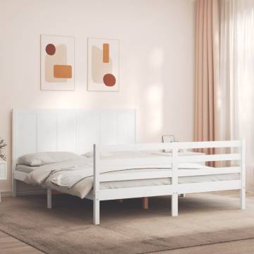 White King Size Bed Frame with Headboard - Solid Pinewood