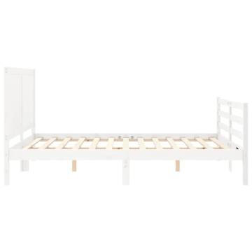 White King Size Bed Frame with Headboard - Solid Pinewood