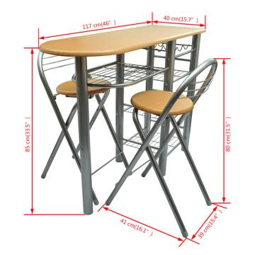 Stylish Kitchen Breakfast Bar Table & Chairs Set - Hipomarket UK