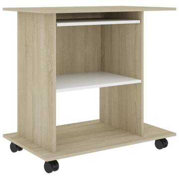 Stylish White and Sonoma Oak Computer Desk - 80x50x75 cm