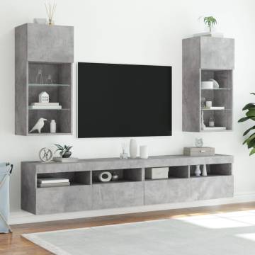 Trendy Concrete Grey TV Cabinets with LED Lights - 2 pcs