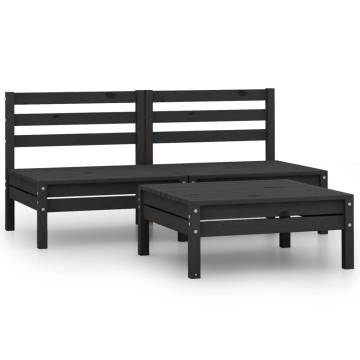 3 Piece Garden Lounge Set - Solid Pinewood in Black | HipoMarket