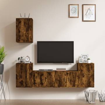 5 Piece TV Cabinet Set - Smoked Oak Engineered Wood | Hipo Market