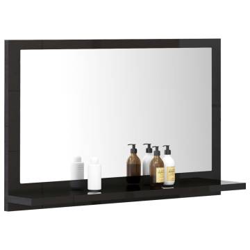 High Gloss Black Bathroom Mirror - 60x10.5x37 cm Stylish Design