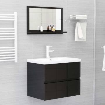 High Gloss Black Bathroom Mirror - 60x10.5x37 cm Stylish Design