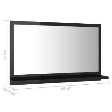 High Gloss Black Bathroom Mirror - 60x10.5x37 cm Stylish Design