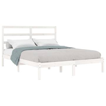 White Solid Wood Bed Frame 135x190 cm Double - Hipomarket