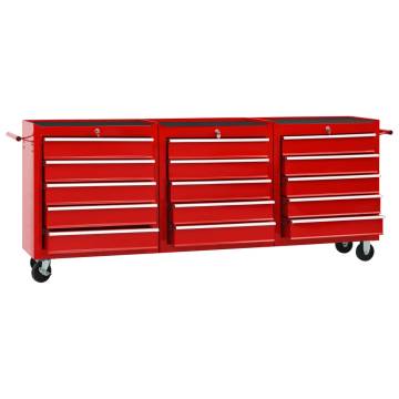 Tool Trolley with 15 Drawers - Durable Steel Red