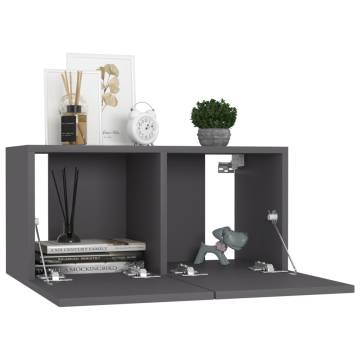 Stylish Grey Hanging TV Cabinets - Set of 2 | HipoMarket