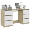 Stylish Writing Desk White & Sonoma Oak - 140x50cm