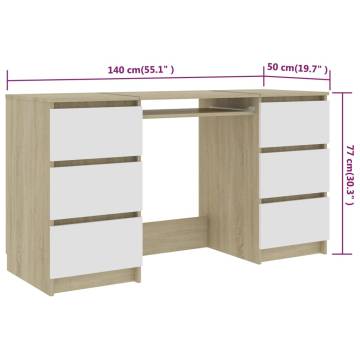 Stylish Writing Desk White & Sonoma Oak - 140x50cm