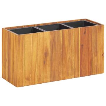 Garden Raised Bed with 3 Pots - Solid Acacia Wood