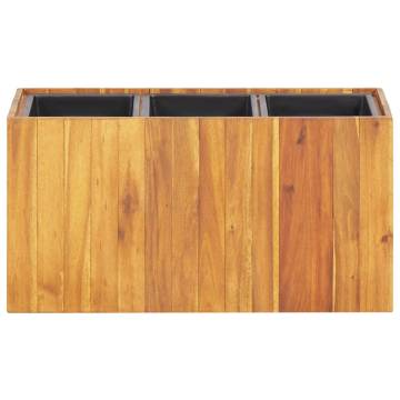 Garden Raised Bed with 3 Pots - Solid Acacia Wood