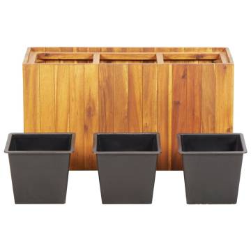 Garden Raised Bed with 3 Pots - Solid Acacia Wood