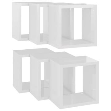 Wall Cube Shelves - 6 pcs High Gloss White | Hipomarket UK