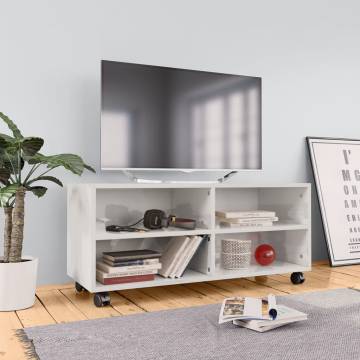 TV Cabinet with Castors - High Gloss White | 90x35x35 cm