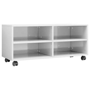 TV Cabinet with Castors - High Gloss White | 90x35x35 cm