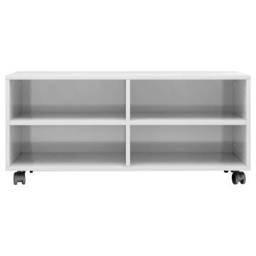 TV Cabinet with Castors - High Gloss White | 90x35x35 cm