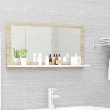 Bathroom Mirror - White & Sonoma Oak 80x10.5cm | HipoMarket