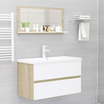 Bathroom Mirror - White & Sonoma Oak 80x10.5cm | HipoMarket