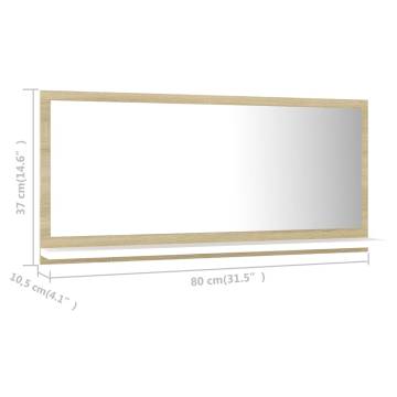 Bathroom Mirror - White & Sonoma Oak 80x10.5cm | HipoMarket