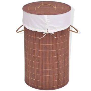 Bamboo Laundry Bin Round Brown - Stylish Storage Solution