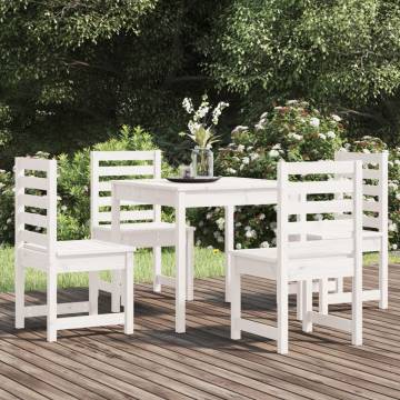 5 Piece White Solid Wood Pine Garden Dining Set - Outdoor Comfort