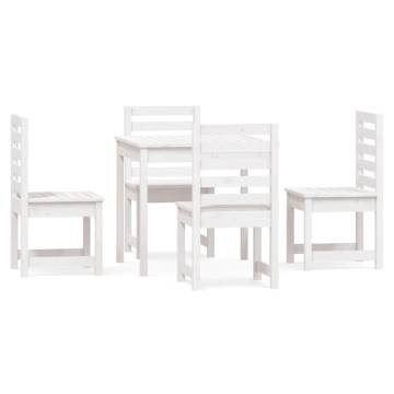 5 Piece White Solid Wood Pine Garden Dining Set - Outdoor Comfort