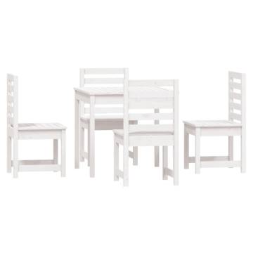 5 Piece White Solid Wood Pine Garden Dining Set - Outdoor Comfort