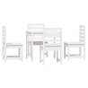 5 Piece White Solid Wood Pine Garden Dining Set - Outdoor Comfort