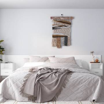 Stylish White Engineered Wood Bed Headboard with Cabinets