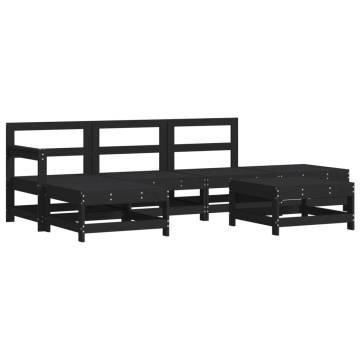 6 Piece Garden Lounge Set - Black Solid Pine Wood