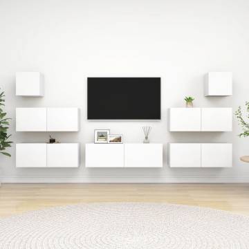 7 Piece TV Cabinet Set - Modern White Engineered Wood Furniture