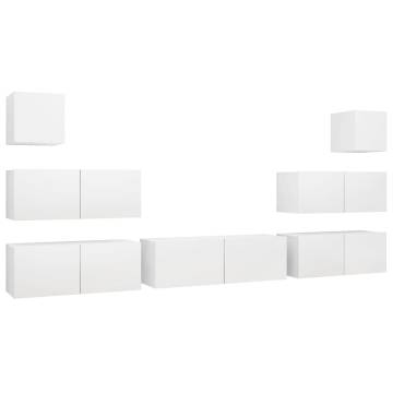 7 Piece TV Cabinet Set - Modern White Engineered Wood Furniture