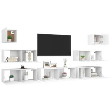 7 Piece TV Cabinet Set - Modern White Engineered Wood Furniture