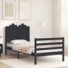 Black Single Solid Wood Bed Frame with Headboard | Hipo Market