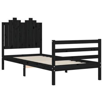 Black Single Solid Wood Bed Frame with Headboard | Hipo Market