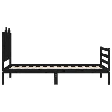 Black Single Solid Wood Bed Frame with Headboard | Hipo Market