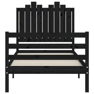 Black Single Solid Wood Bed Frame with Headboard | Hipo Market