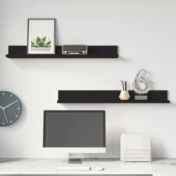 Wall Shelves 2 pcs Black - 80x11x9 cm Solid Pine Wood