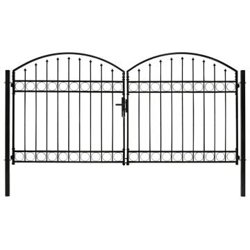 Elegant Arched Top Double Steel Fence Gate - 300x125 cm Black