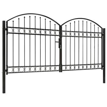 Elegant Arched Top Double Steel Fence Gate - 300x125 cm Black