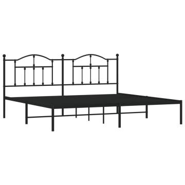 Metal Bed Frame with Headboard Black 200x200 cm - HipoMarket