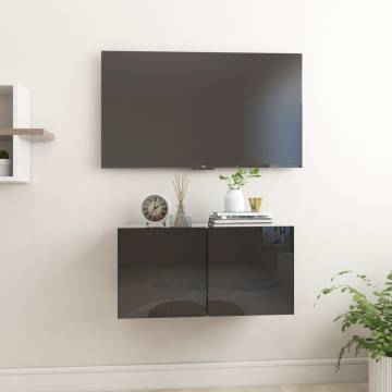 Hanging TV Cabinet High Gloss Black - Modern Design 60x30x30 cm