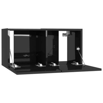 Hanging TV Cabinet High Gloss Black - Modern Design 60x30x30 cm