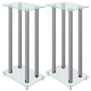 Silver Speaker Stands 2pcs - Durable Tempered Glass Design